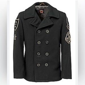 Schott NYC Black Peacoat Jacket Coat Size Medium
